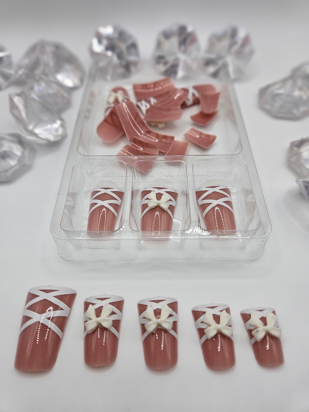 Mauve Pink 3D Duck Bill Bow Press-On Nail Set